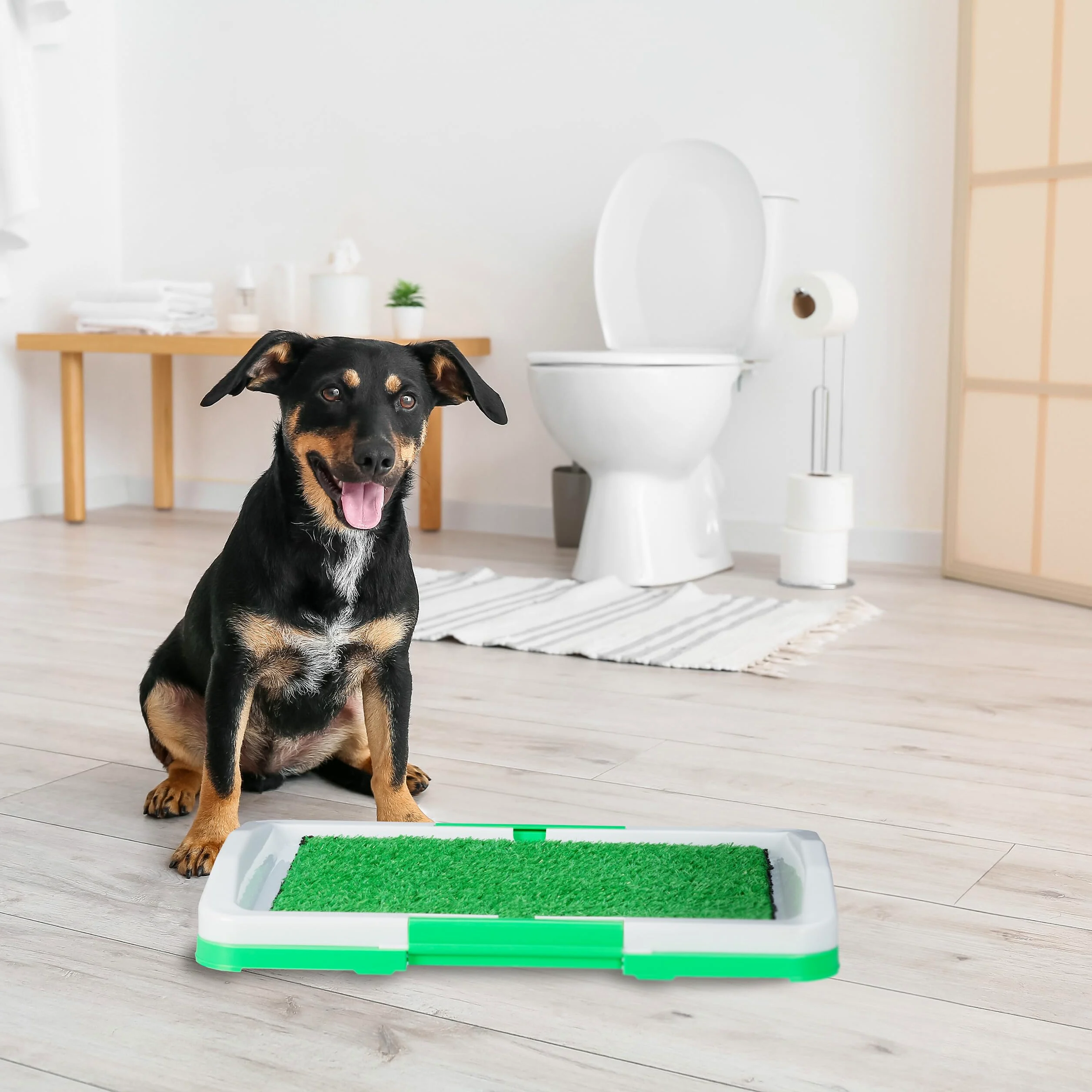 Relaxdays Lettiera per Cani, 4 Tappetini Igienici in Erba Sintetica, Traversine Cuccioli, 5,5x45,5x33 cm, Bianco Verde