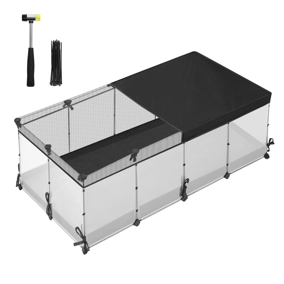 SONGMICS Parco recinto, recinto per piccoli animali, pannelli semi-trasparenti, tela traspirante, tappeto impermeabile, per coniglio, riccio, porcellino d'India, Furetto, 144 x 74 x 47 cm, bianco