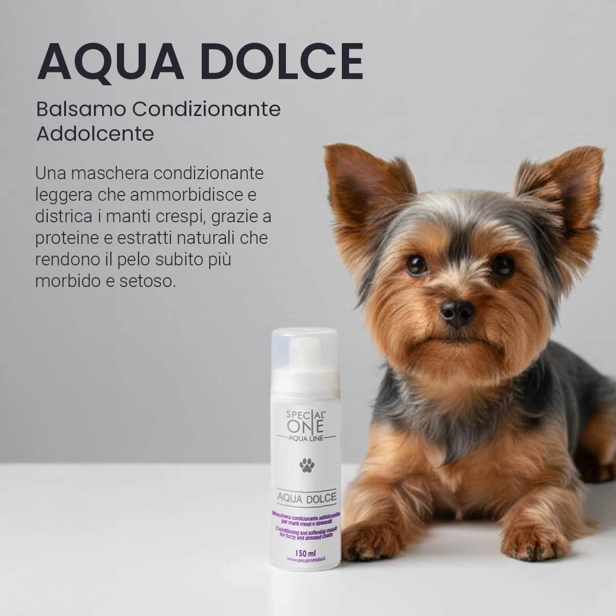 SPECIAL ONE - AQUA DOLCE Maschera Condizionante Cani - Nutre, Districa e Ristruttura il Manto con Proteine della Seta e del Latte - Ideale per peli difficili, trascurati o sottoposti a stress - 150 ml