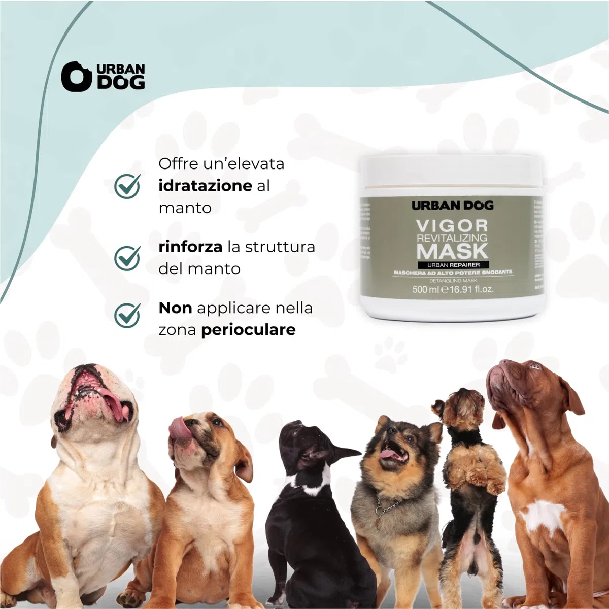 URBAN DOG Vigor Maschera Districante per Cani 500 ml – Trattamento Snodante e Nutriente per Pelo Infeltrito, Secco e Difficile da Pettinare