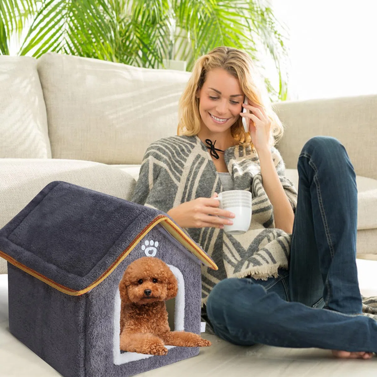 Galatée Cuccia Per Cani, Letto a Grotta Per Gatti Caldo Per Interni, Peluche Lavabile Simpatico Cane Gatto Igloo, Comodo Letto Per Animali Domestici Per Cuccioli, Gattini e Conigli(M, Grigio)