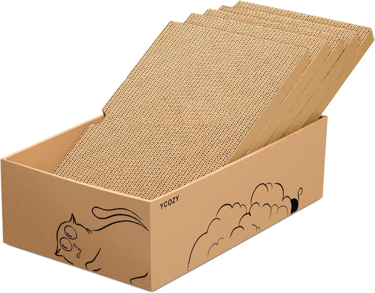 Ycozy Tiragraffi per Gatti 5 in 1 Scatole Graffiatoio Gatti Cartone 5PCS Cartone Ricambio Tiragraffi Gatto Double Face per Gatti Grandi Resistente