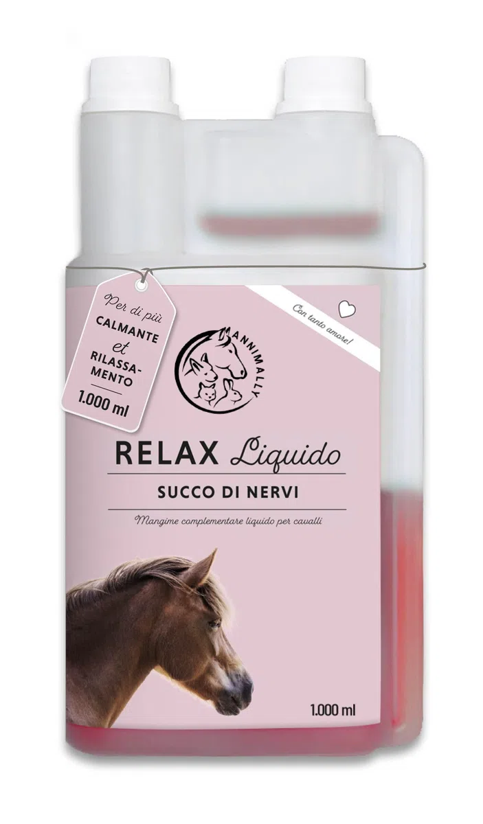 Relax Liquid per cavalli 1000ml, succo calmante per cavalli con valeriana, luppolo, triptofan, B12, magnesio e calcio liquido - Contro l'ansia, lo stress e per il trasporto