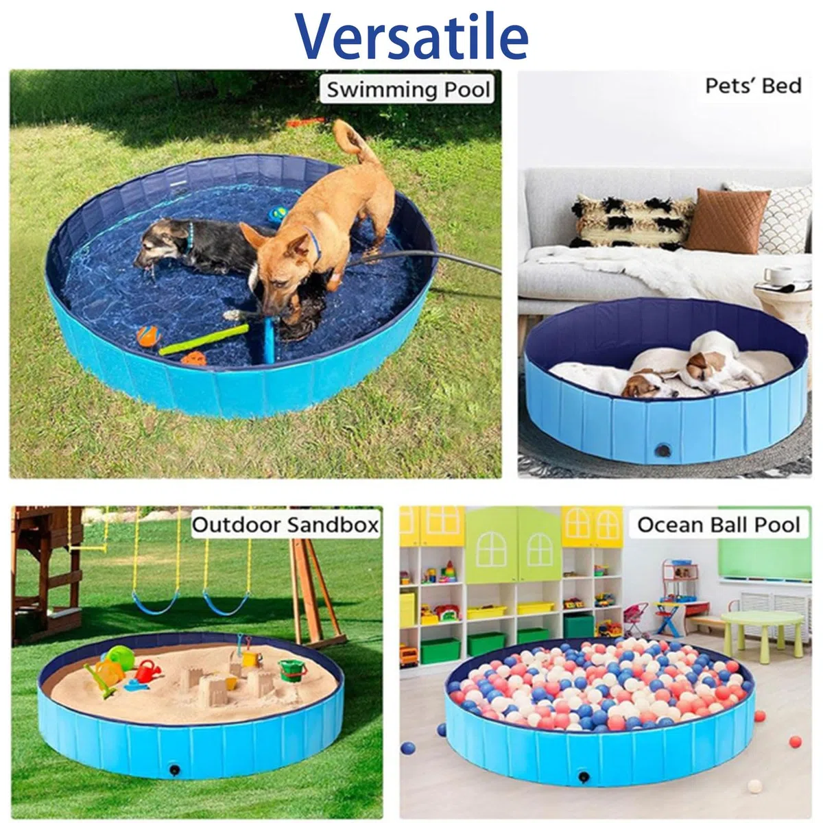 Piscina per cani, grande, 80 x 30 cm, pieghevole, per animali domestici, antiscivolo, portatile, in PVC, blu
