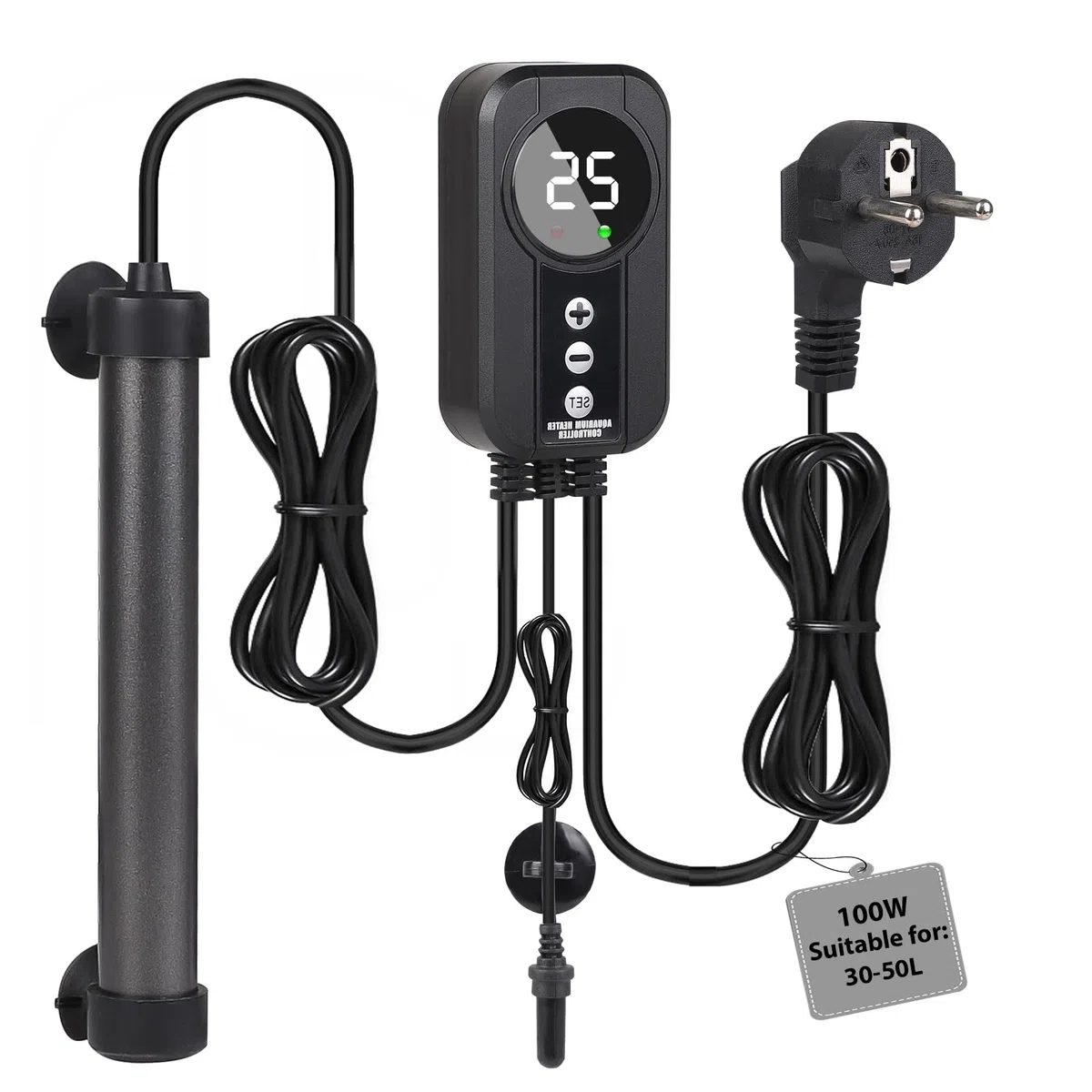 EXLECO Riscaldatore Acquario da 100 W Tubolare in Titanio con Controller a LED e Sensore di Temperatura, Riscaldatore per Acquario Pesce con Temperatura Regolabile, Adatto per Pesci Mini 30-50 Litri