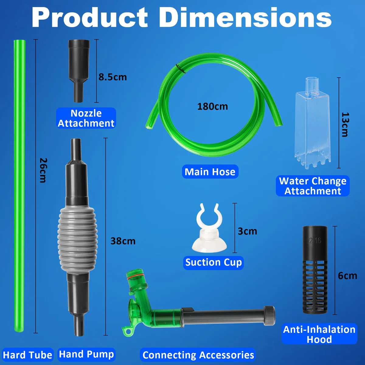 Sifone per Acquario, Cambio d'Acqua per Acquario, con Tubo 1.8 M ed Estensibile Strumenti, Detergente per Ghiaia per Acquari Kit con sifone per Acquari e Tartarughiere