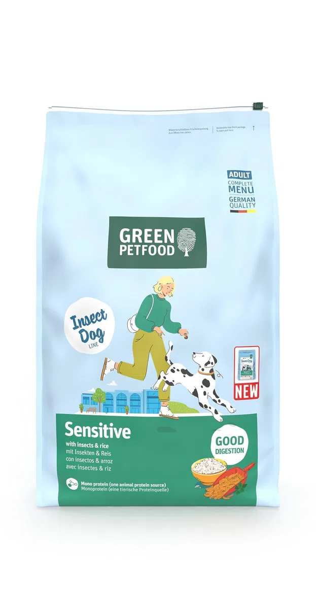 Green Petfood InsectDog Sensitive con insetti e riso (1 x 10 kg), per adulti, cibo secco di alta qualità per cani sensibili adulti, insetti come unica proteina animale, senza frumento, confezione da 1