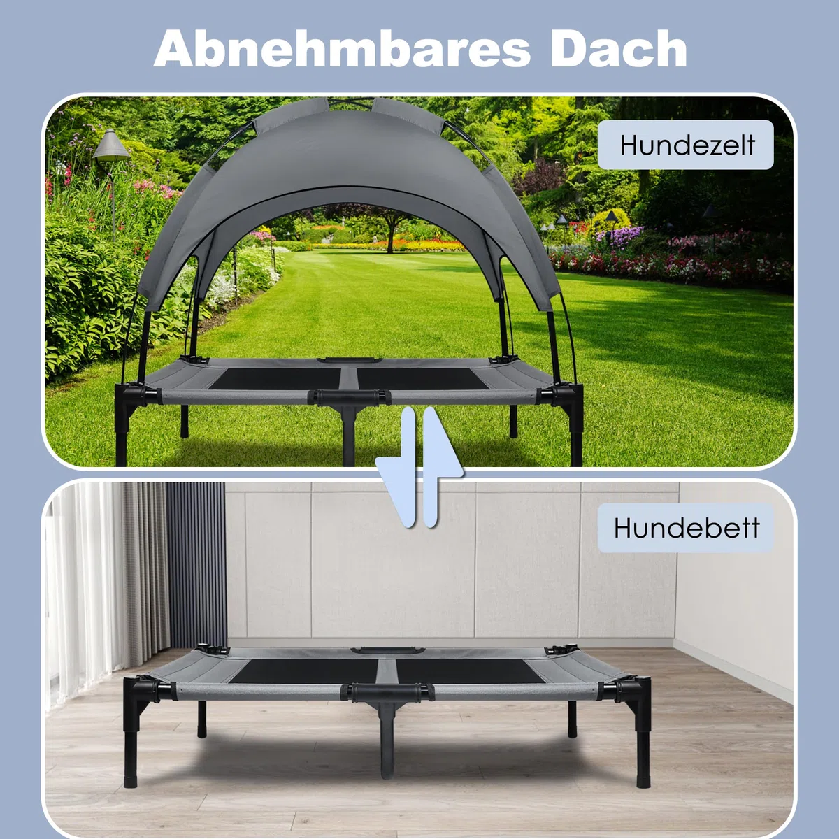 UISEBRT Cuccia Rialzata per Cani con Baldacchino e Tetto Impermeabile, Lettino da Esterni con Rete Traspirante per Campeggio, Spiaggia - Misura L, 92 x 76 x