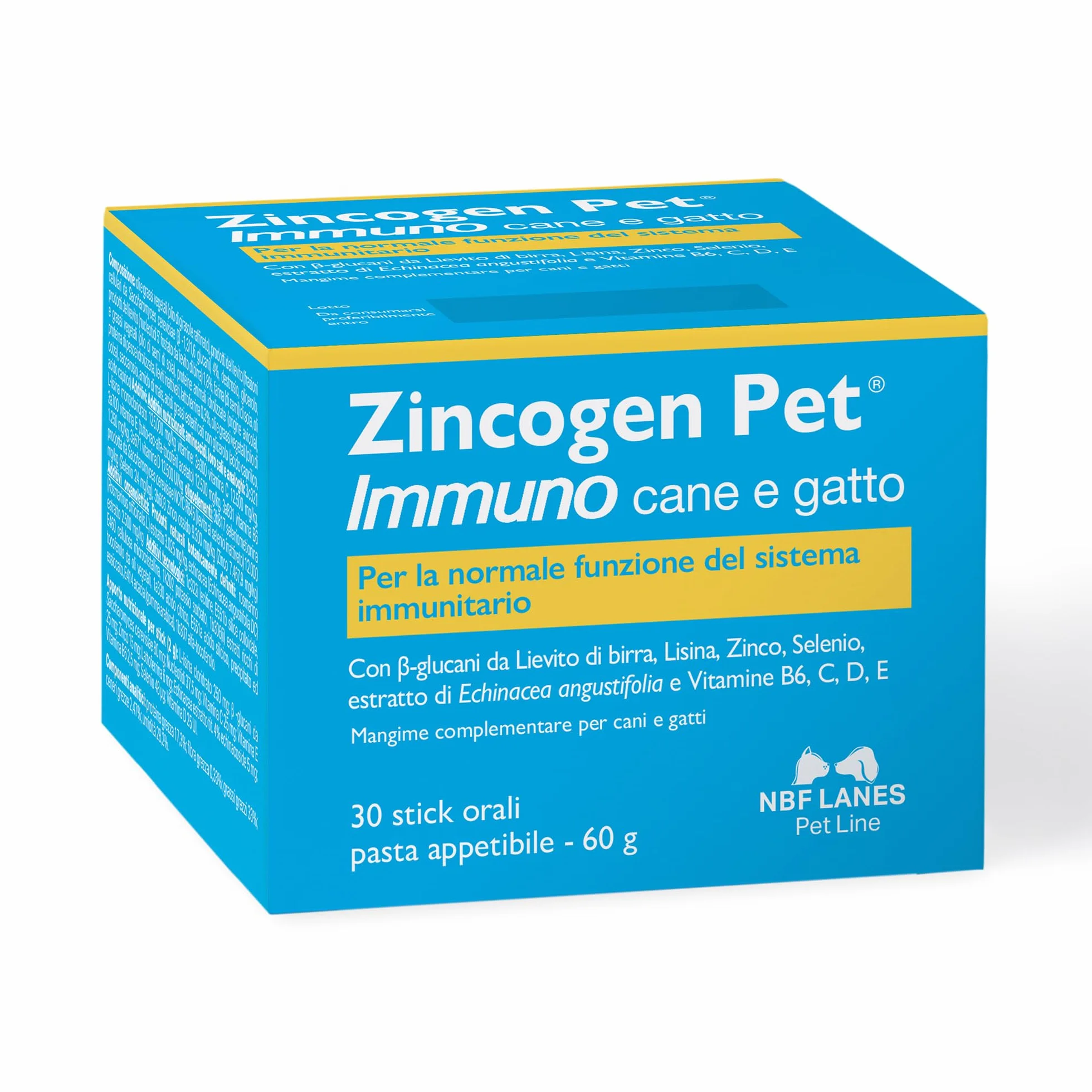 NBF Lanes | Zincogen Pet Immuno Cane e Gatto, Pasta Appetibile in stick pack 60 g, per il Normale Funzionamento del Sistema Immunitario del cane e gatto