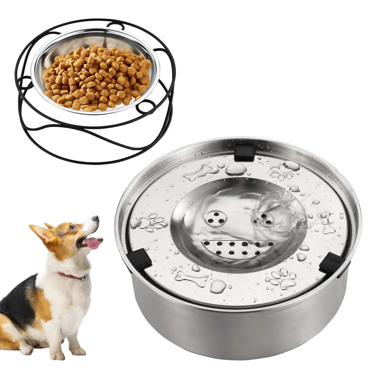 Set Di Ciotola Acqua Cane Antigoccia 1L In Acciaio Inox,Ciotola Galleggiante Per Cibo Per Cani Con Supporto Galleggiante,Senza Sporcare,Facile Da Pulire,Ideale Per Gatti E Cani