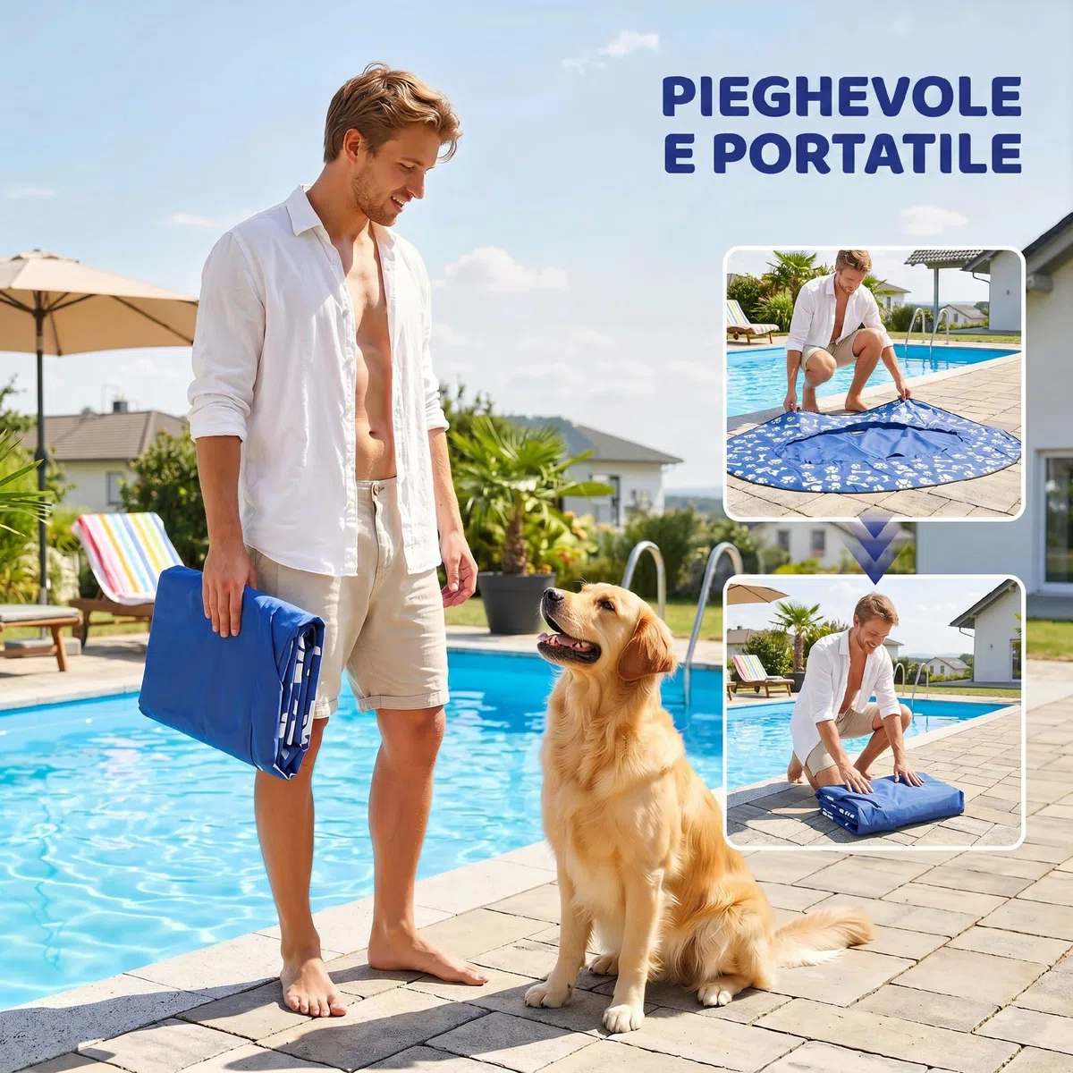 PawHut Galleggiante per Cani 155x104x25 cm, capacità di 40 kg, Galleggiante Gonfiabile Pieghevole con Doppie Maniglie per Cani