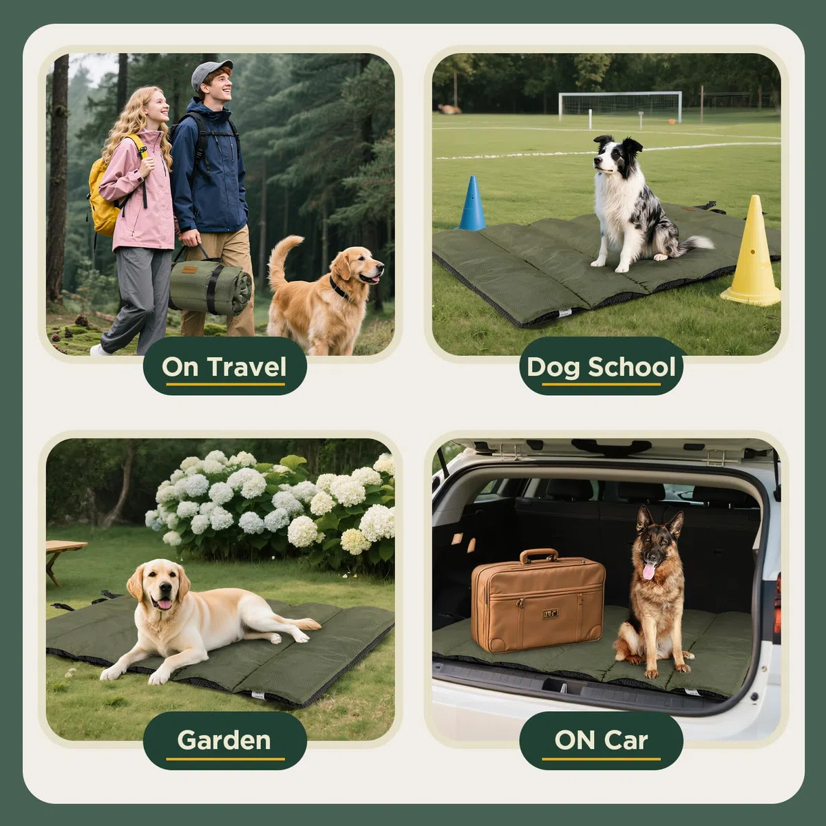 Gimars Letto per cani da esterno migliorato con film impermeabile, facile da arrotolare con fibbia, grande letto da viaggio per cani medi e grandi, portatile, pieghevole, lavabile