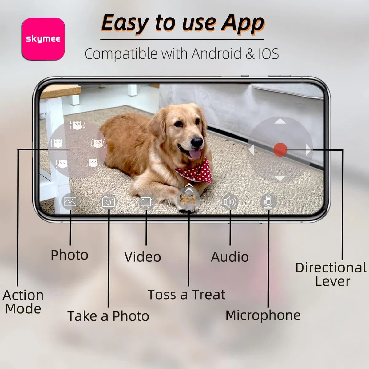 SKYMEE Owl Robot: fotocamera Full HD per animali domestici 1080P con distributore di caramelle, giocattolo interattivo per cani e gatti, monitoraggio mobile a casa completa tramite app, conversazione