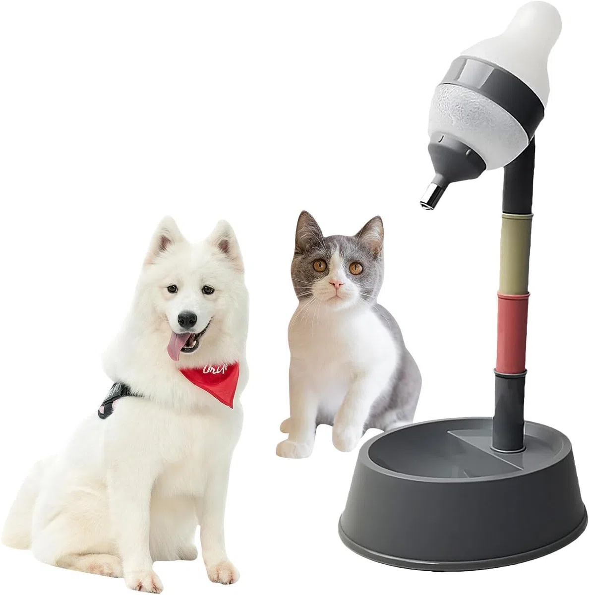 Dispenser di Acqua in Piedi per Animali Domestici, Alimentatore per Cibo per Cani e Distributore d'Acqua, con Asta Staccabile, Regolabile in Altezza, per l'Alimentazione Automatica (Grigio Scuro)