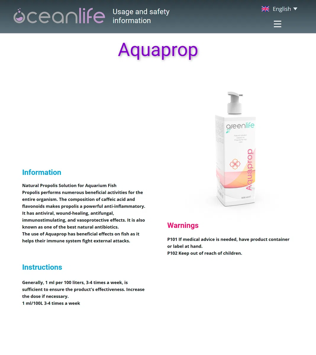Oceanlife Aquaprop - 1000 ml - Propoli per Pesci d'acquario