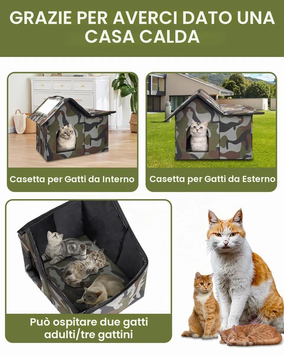 Cuccia per Gatti, Cuccia Gatto Esterno Impermeabile Pieghevole, Casetta per Gatti da Esterno per Animali Randagi 40 X 45 X 45 cm (Verde)