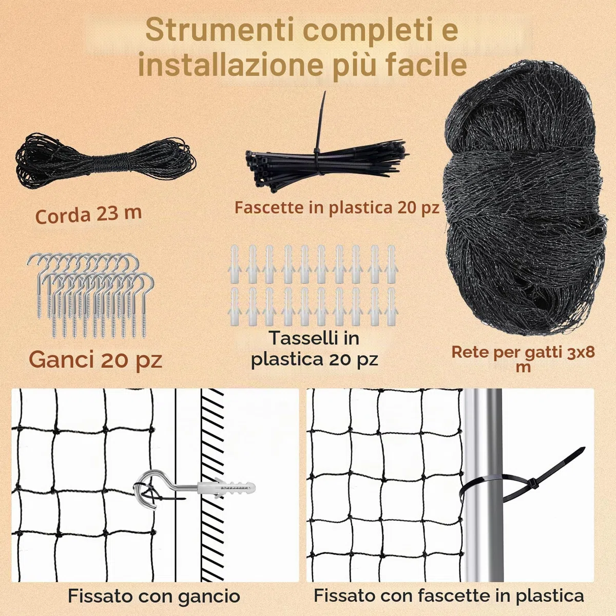 Holilo Rete per Gatti, 8x3m Rete Gatti Balcone Rinforzata con Filo Metallico, Rete per Gatti Balcone Resistente alle Intemperie e ai Raggi UV, Adatta per Balconi, Finestre, lucernari