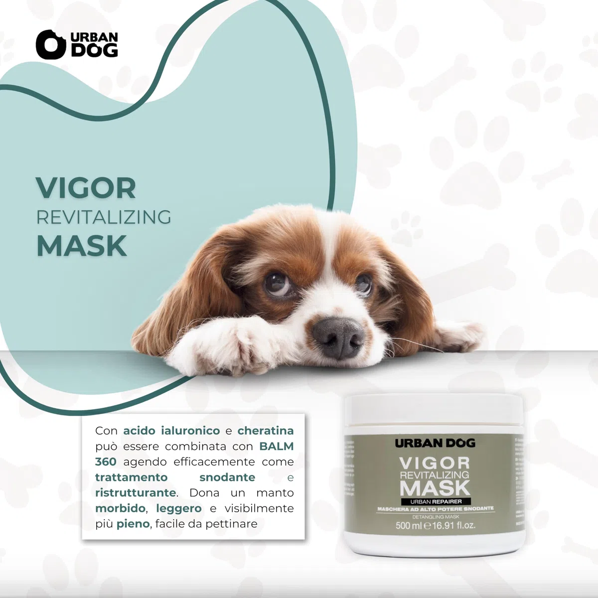 URBAN DOG Vigor Maschera Districante per Cani 500 ml – Trattamento Snodante e Nutriente per Pelo Infeltrito, Secco e Difficile da Pettinare