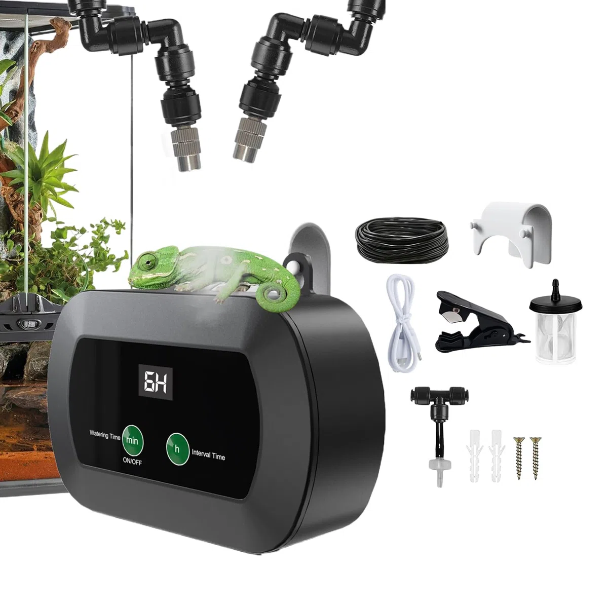Umidificatore per rettili - Umidificatore automatico per terrario | Fogger portatile per rettili con ugello regolabile a 360 gradi, timer e funzione di spruzzo manuale per piante camaleonte serpente r