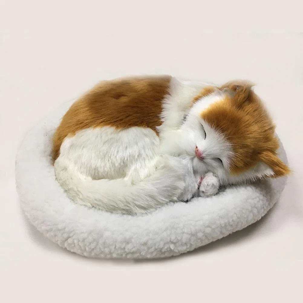 Giocattolo Realistico per Gatti Che Dormono, Bambola di Peluche per Gatti Che Respira con Tappetino, Giocattoli Interattivi di Peluche per Animali Domestici Farciti Realistici (1)