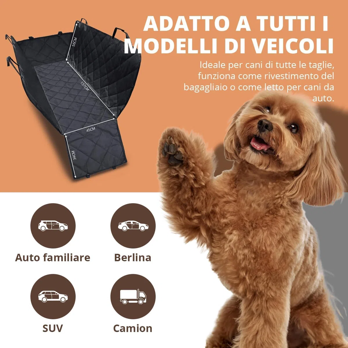 Coprisedile Auto per Cani 100% Impermeabile, Antigraffiato e Antiscivolo, Trasportino Auto incl. Guinzagli