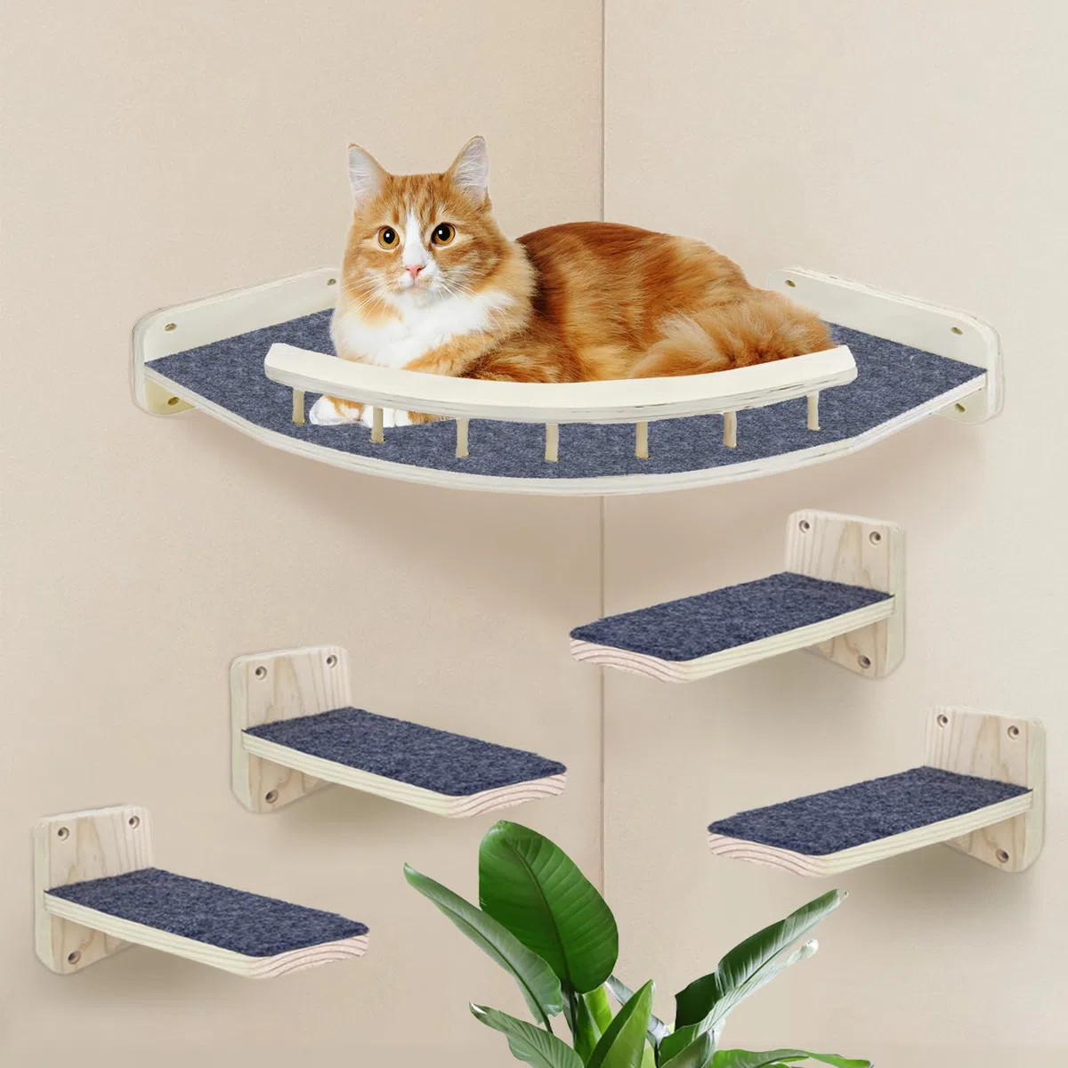 Shiawase Parete da Arrampicata per Gatti Con Tappetino Antiscivolo, Set di Mobili in Legno da 5 Pezzi, Comprese Viti di Montaggio, Fino a 15 kg