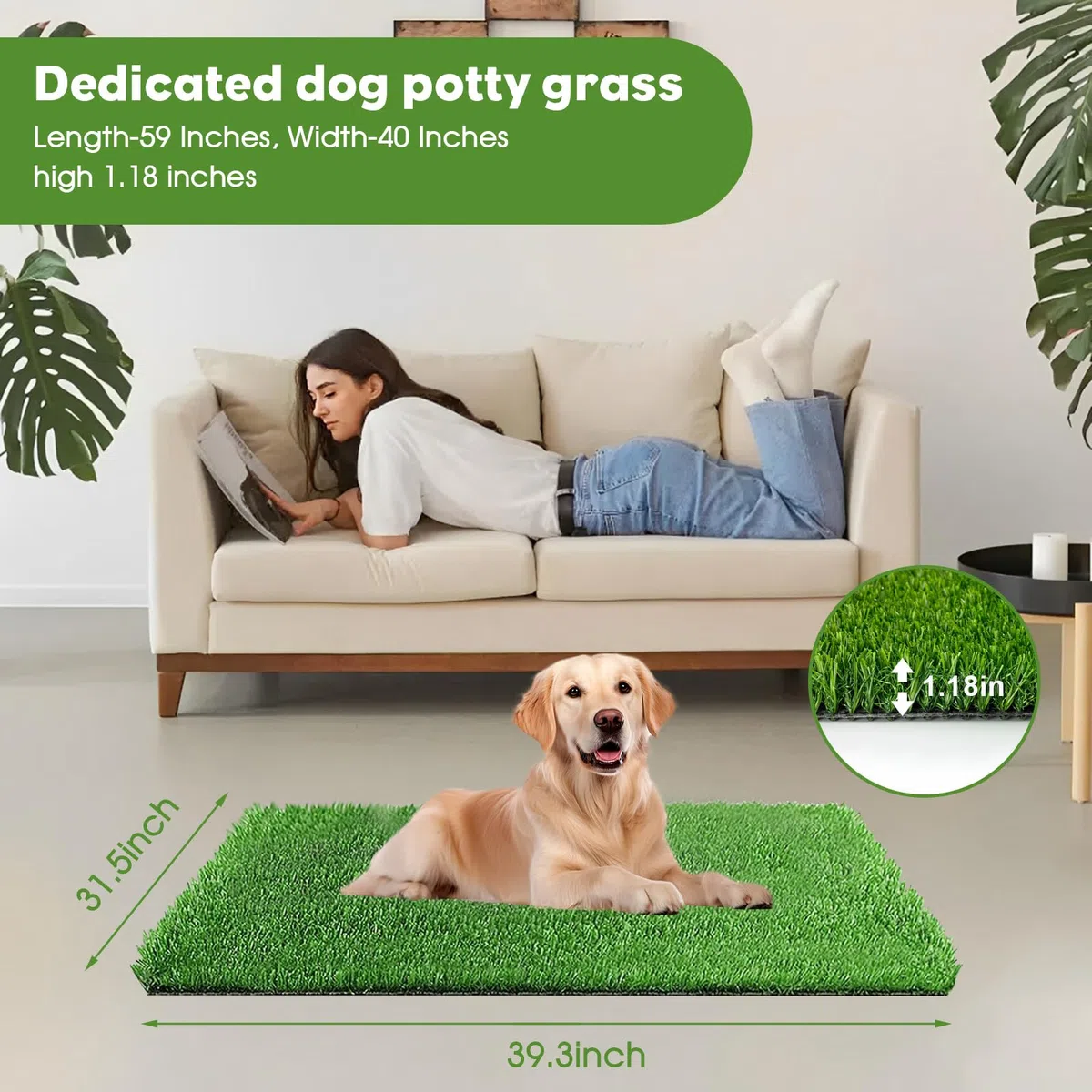 MEETOZ 80 x 100 cm, tappeto erboso artificiale per cani, tappetino per pipì per addestramento professionale del cane, protezione del pavimento per cuccioli, vasino, ricambio per interni ed esterni
