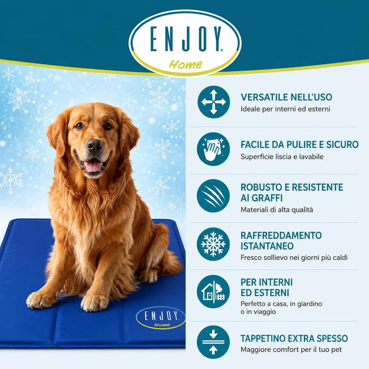 ENJOY HOME Tappetino Rinfrescante per Cani e Gatti – Tappeto Auto-Rinfrescante per Animali Domestici – Materassino Fresco Estivo per Cuccia, Auto e Divano – Misure 80 x 60 cm