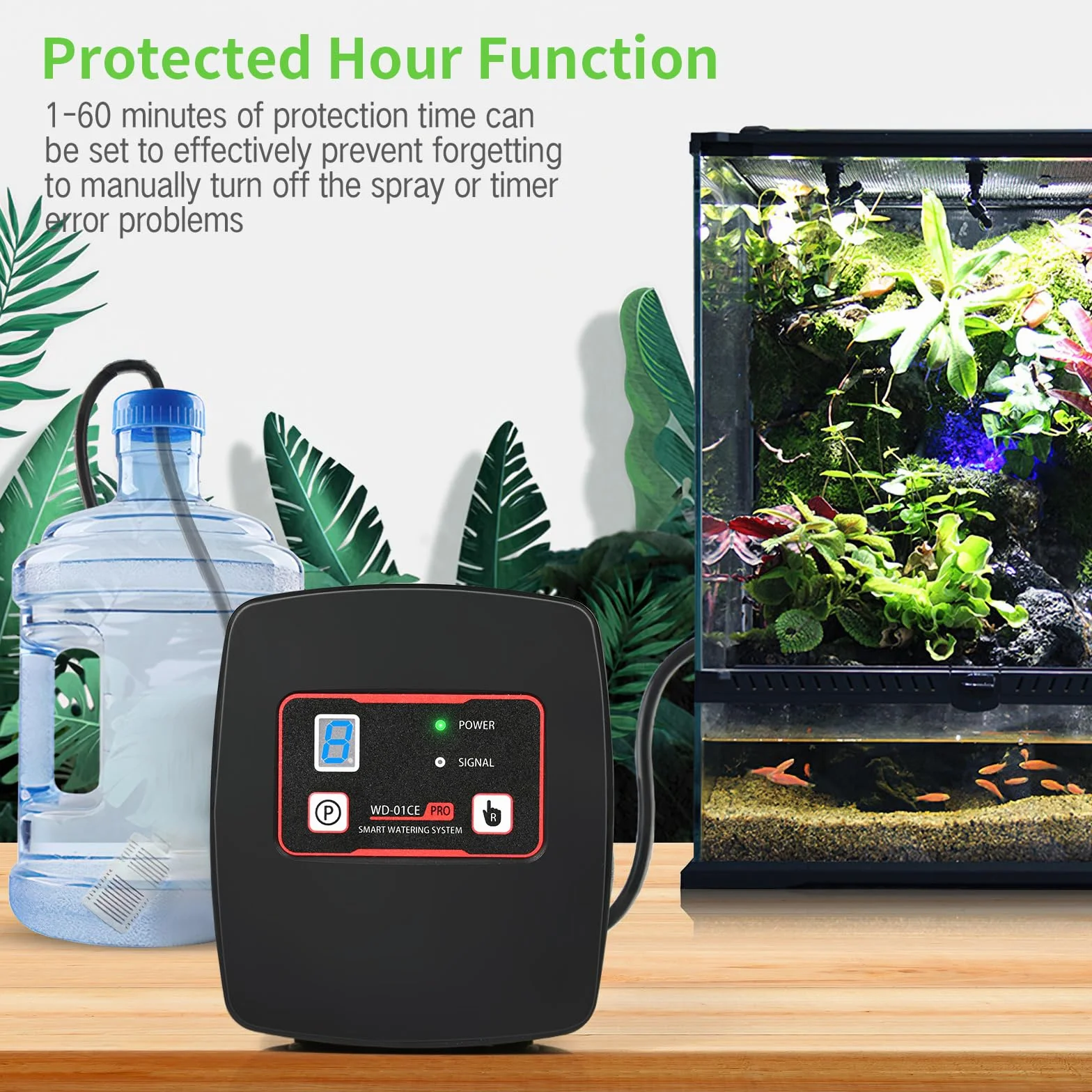 Nebulizzazione per Teca Rettili, Glovios Umidificatore per Rettili con Timer e 4 Ugelli a 360°, Umidificatore Rotante per Anfibi Rettili Piante Fiori