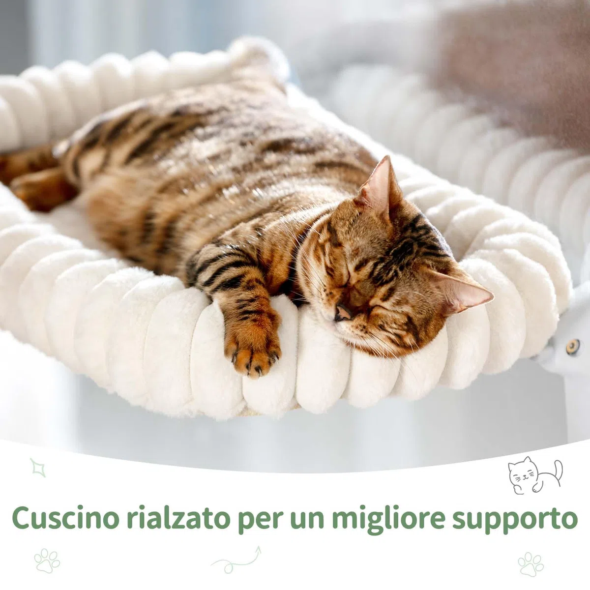 GUUSII HOME Amaca Gatto Finestra Pieghevole Amaca per Gatti Grande Sospeso con Ventosa Cuccia Letto Gattini Interno Fino a 18kg Tappetino Reversibile Facile da Montare 54 * 30cm (Bianco, M)