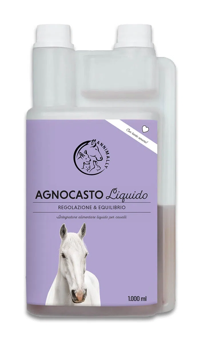 Annimally Liquido di Agnocasto per Cavalli 1000ml con Ashwagandha, Magnesio e Radice di Liquirizia – Per l'irrequietezza ormonale o il comportamento da calore nel cavallo