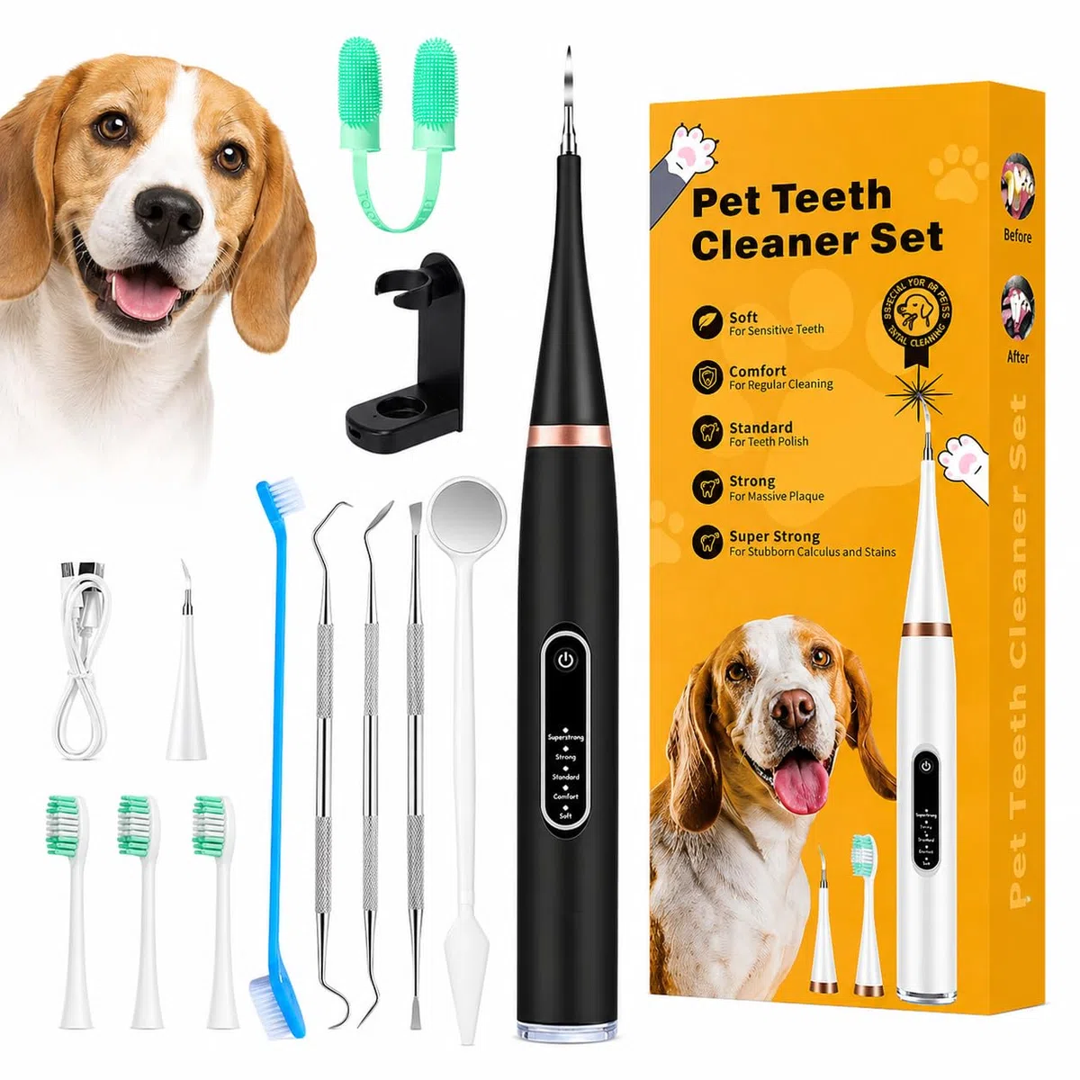 ZampaDent Dispositivo Professionale per la Pulizia Dentale del Cane Pulizia Denti Cane Rimuovi Tartaro Denti con Design Leggero per Uso Domestico e Viaggio (nero)