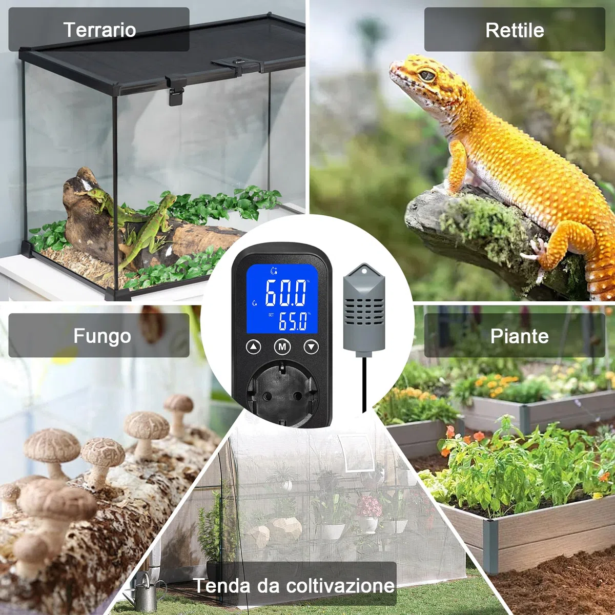 KETOTEK KT2200 Controllore di Umidità Digitale con Spina – Igrostato per Umidificatore e Deumidificatore – per Terrario Rettili, Incubatrice, Serra, Armadio Piante