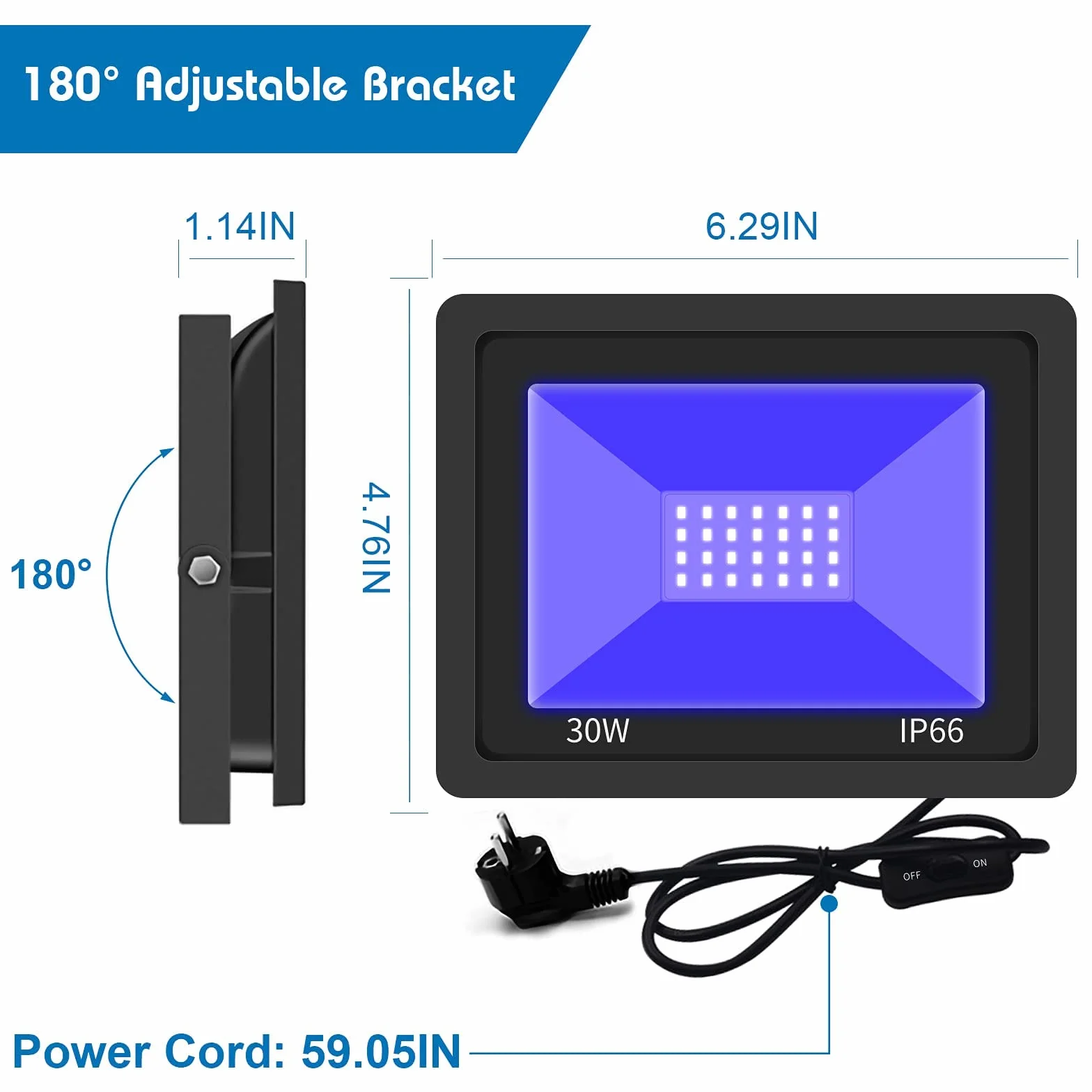 Eleganted 30W LED Luce Nera 365nmLED Luce Proiettore, IP66 Impermeabile LED Blacklight per Acquario, Festa, Pittura Fluorescente, Poster, Bar