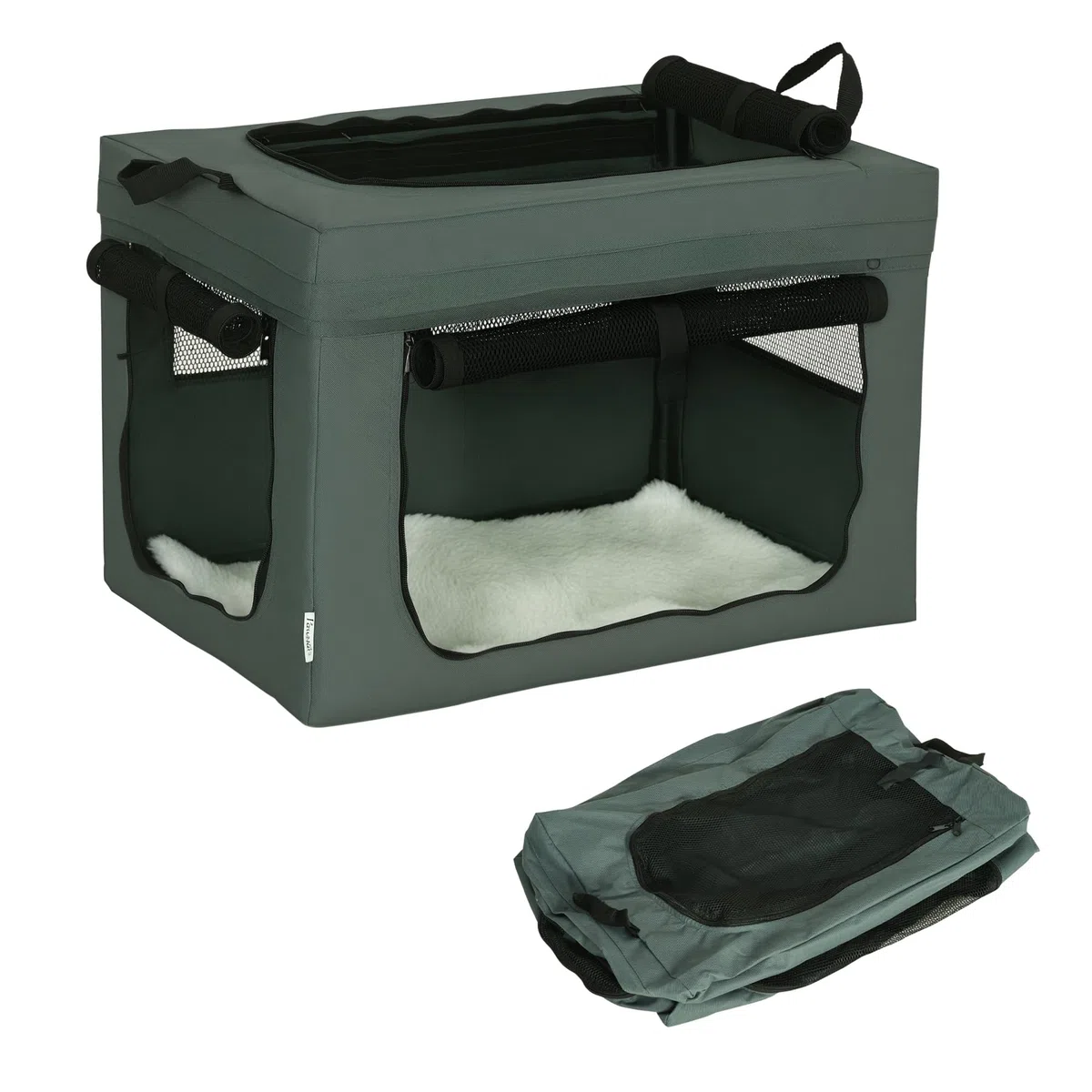 PawHut Trasportino Morbido per Cani Mini e Gatti, Trasportino Cuccia da Viaggio con Cuscino Rimovibile, Sacca di Trasporto e Porte in Rete Traspiranti, 60x42x42 cm, Grigio
