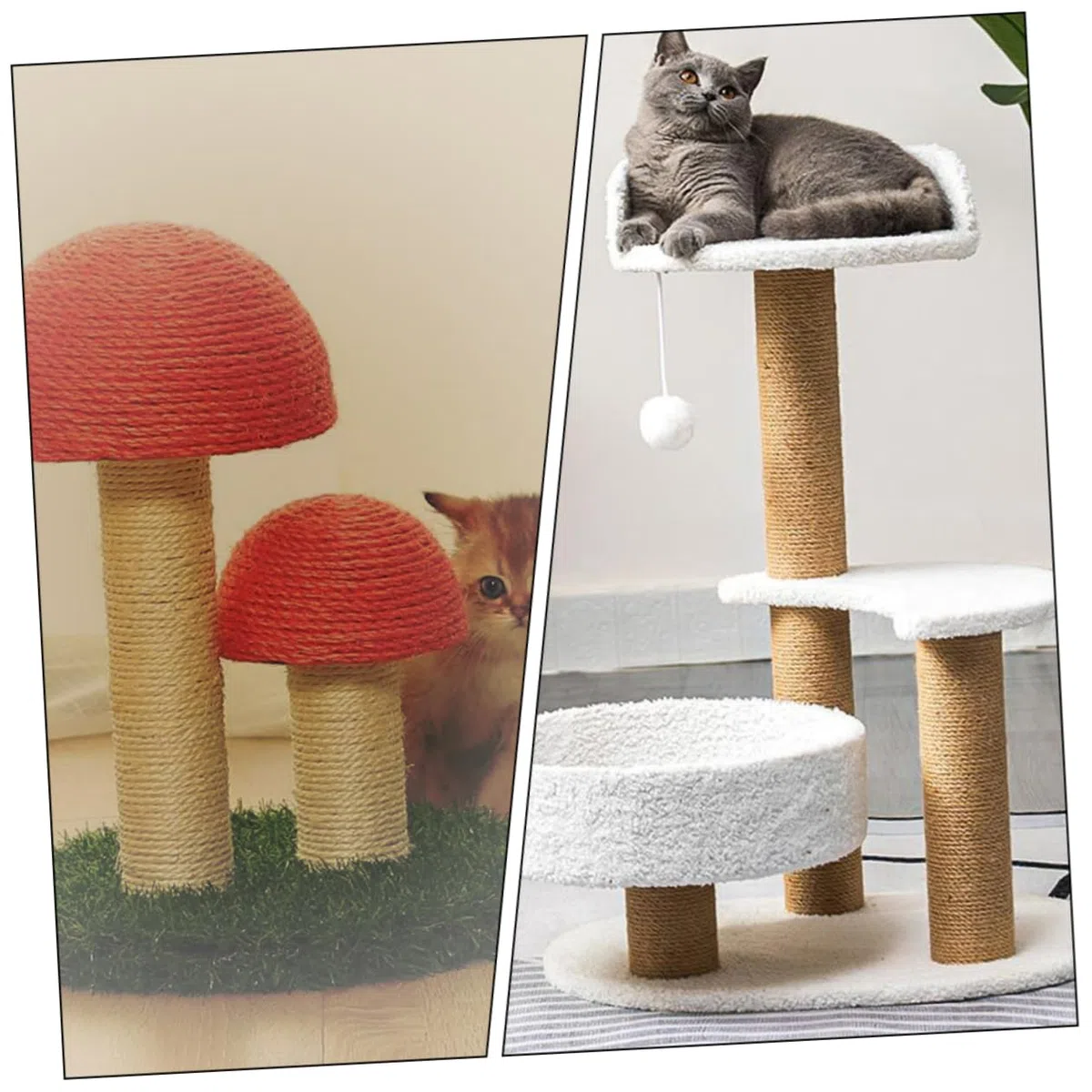 Tiragraffi Per Gatti Da Interno in Legno Pieno Corda Resistente ø 7 Cm x 35 Cm, Palo Verticale Sostitutivo Per Giochi e Arrampicata Di Mici Domestici