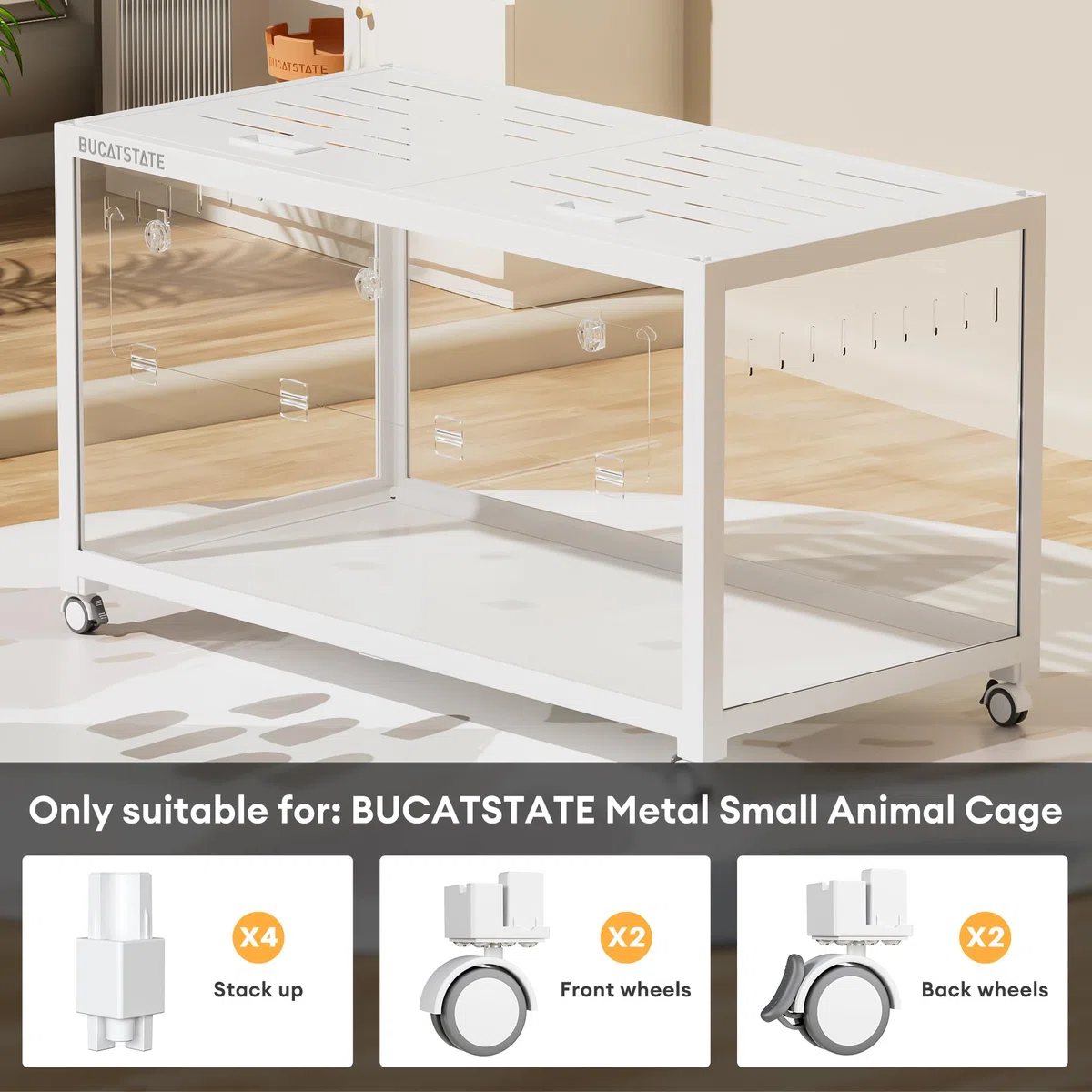 BUCATSTATE Cage 3.0 - Ruota universale e accessori impilabili, accessori Cage 3.0 che supportano lo spostamento e l'impilamento, solo per gabbie metalliche Bucatstate 3.0, non per Cage 2.0 (bianco)