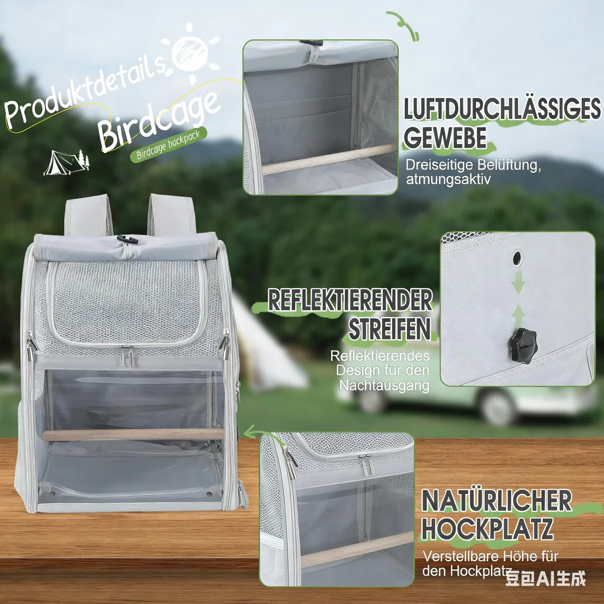 Borsa a Spalla per Trasporto di Uccelli per Pappagallini e Pappagalli, Borsa Impermeabile con 2 Perches e Vassoio, Gabbia da Viaggio Traspirante per Calopsiti, Leggera, 33,5x29x43 cm