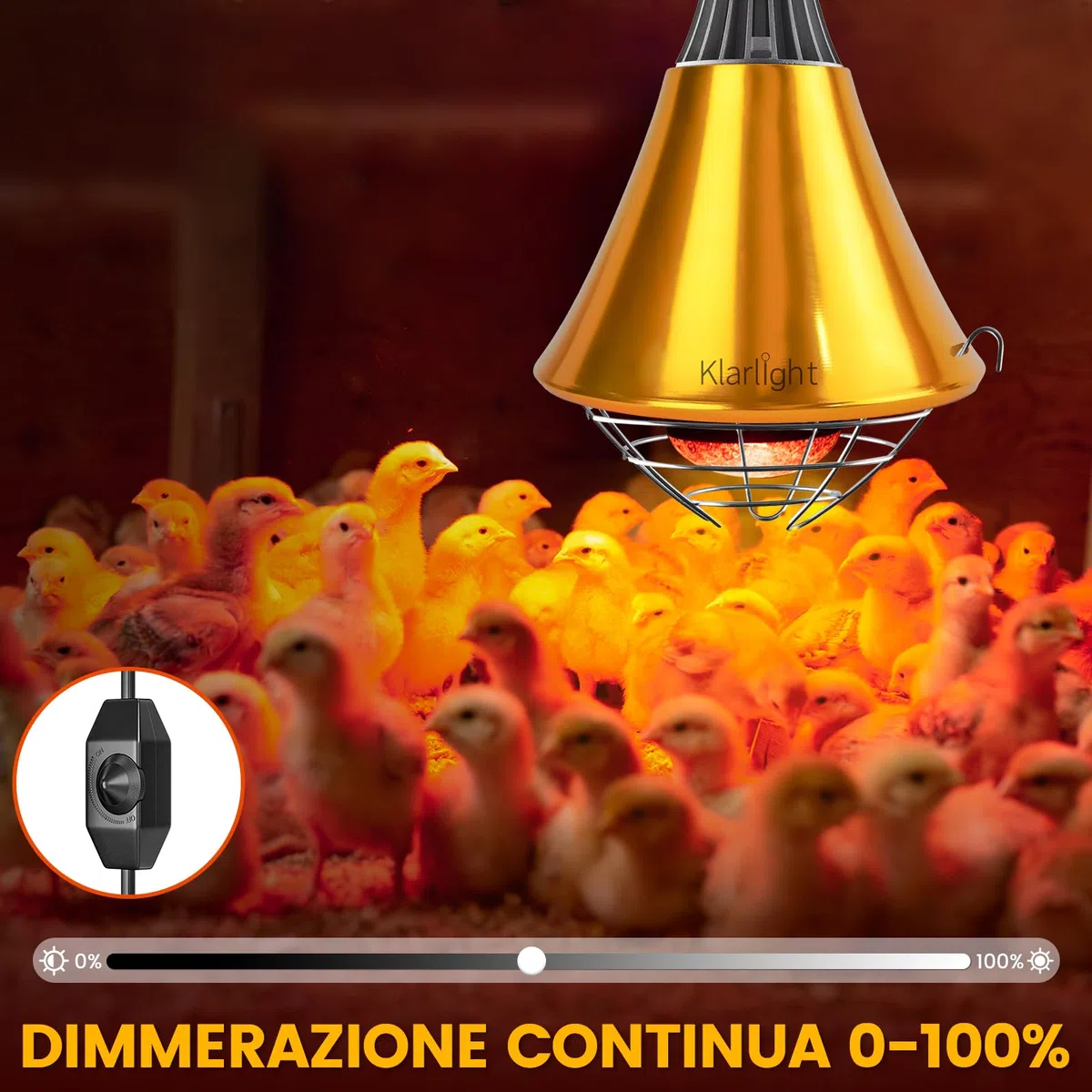 Klarlight Lampada Infrarossi Riscaldante Dimmerabile,E27 Riflettore Portalampada con Griglia di Protezione,Cavo da 2M,Maximal 275W,Lampada Riscaldante per Cani Pulcini Suinoi(senza lampadina)