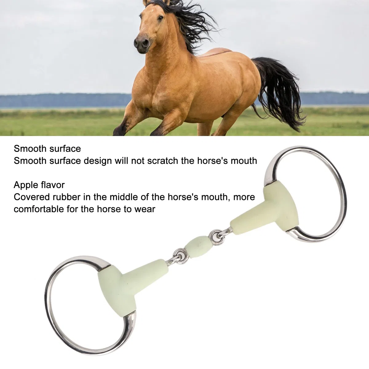 Filetto per Cavallo, Filetto per Bocca di Cavallo Avvolto in Gomma al Sapore di Mela, Filetto per Cavallo in Acciaio Inossidabile Facile da Controllare per L'addestramento e