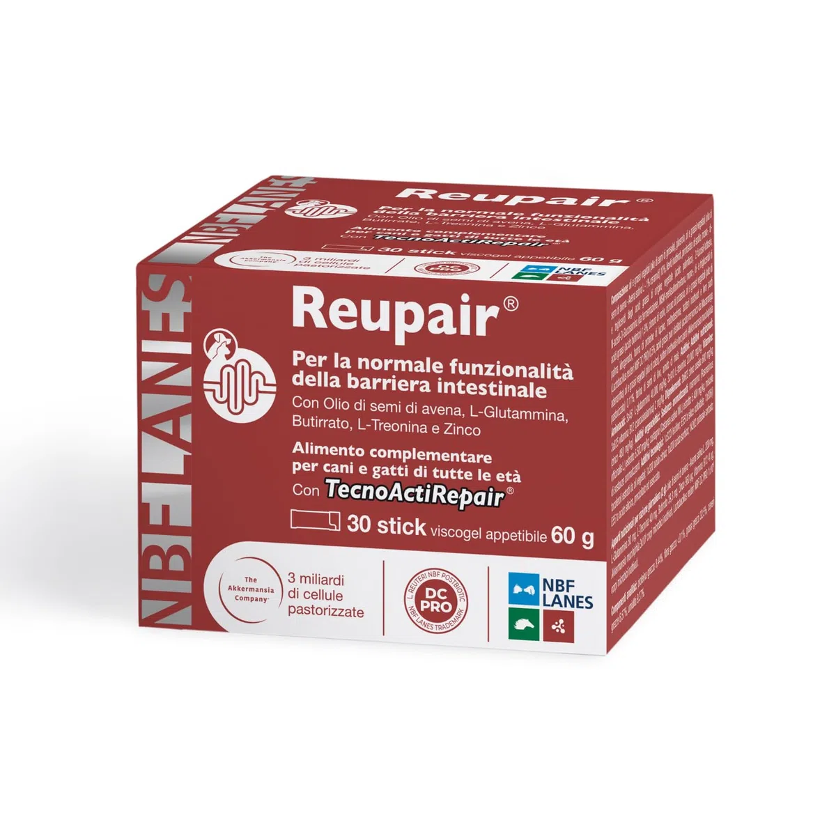 NBF LANES | Reupair Cane e Gatto, Viscogel 30 Stick da 2g (60 g), Per la Normale Funzionalità Barriera Intestinale