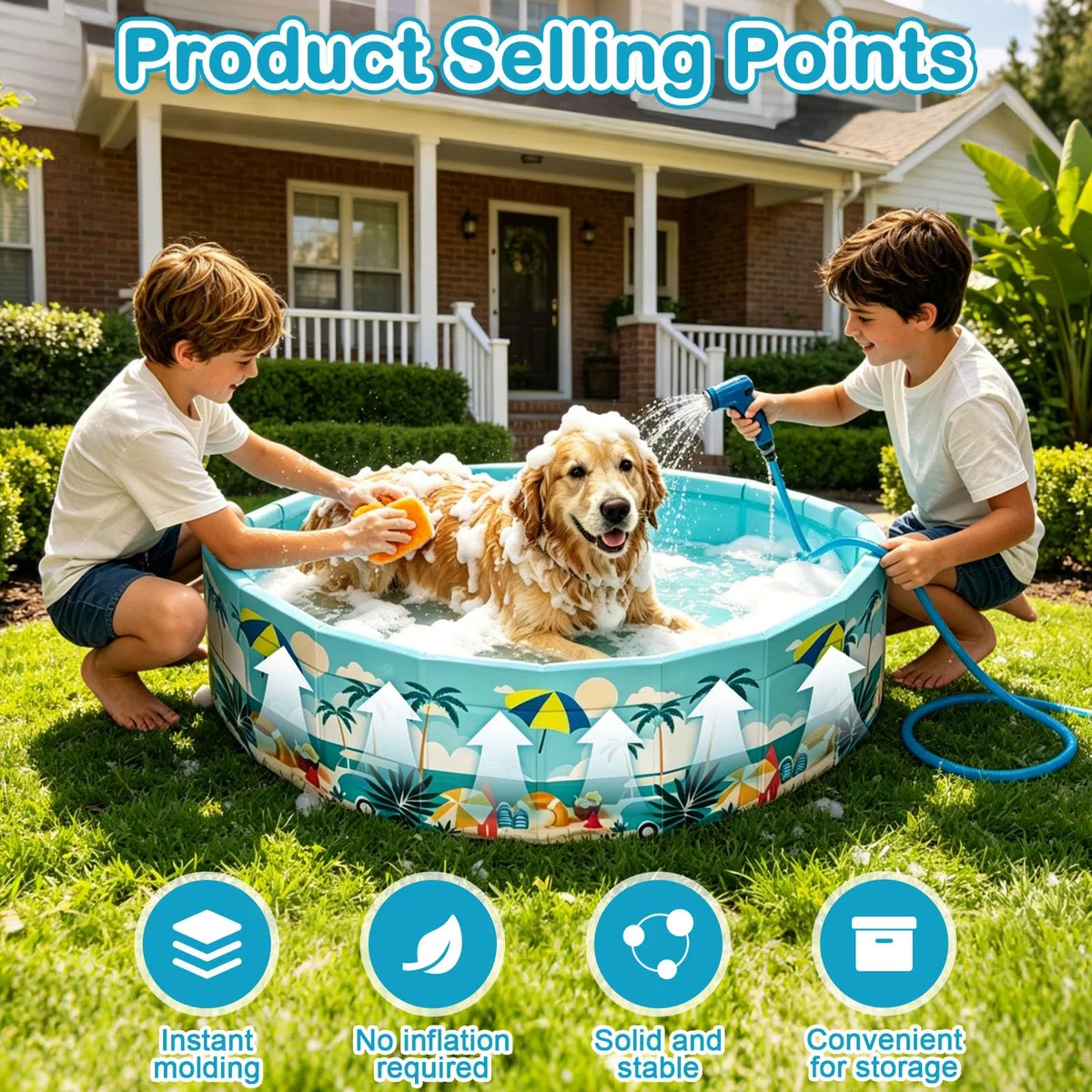 Piscina Pieghevole, 90x90x45CM,Vasca in PVC Resistente, Fondo Antiscivolo, Non Necessita di Gonfiaggio, Drenaggio Rapido, Adatto per Giardini, Camere da Letto e Terrazze