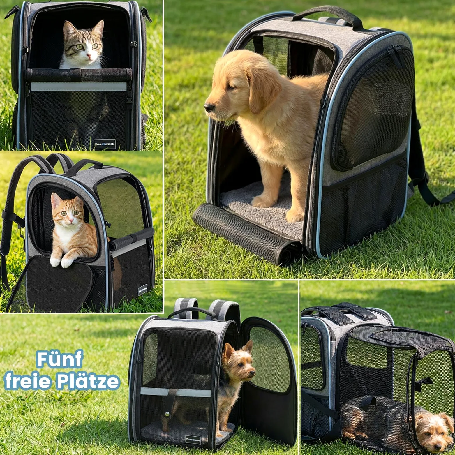 Zaino per gatti e cani fino a 8 kg, grande zaino espandibile per cani, zaino pieghevole per animali domestici, grigio