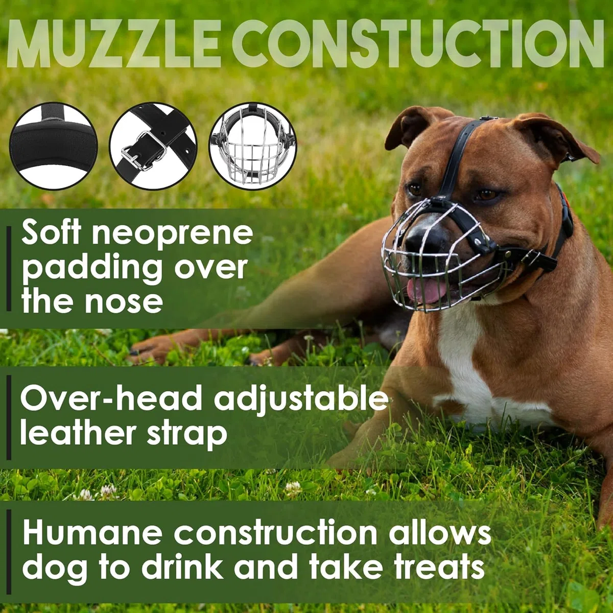 BRONZEDOG Museruola per cani in metallo, maschera per cani di taglia media e grande (taglia 4: Pitbull & Amstaff)