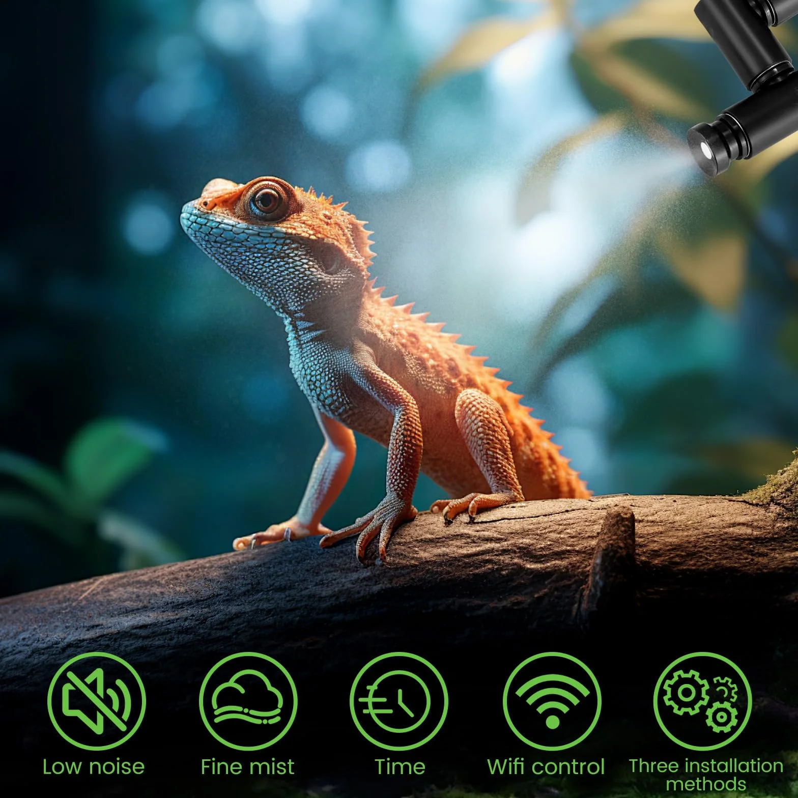 Nebulizzatore Terrario, Umidificatore Rettile Sistema di Nebulizzazione per Rettili Atomizzatore Automatico con Timer e Ugelli di Spruzzo a 360° Sistema di Irrigazione per Terrar Piante