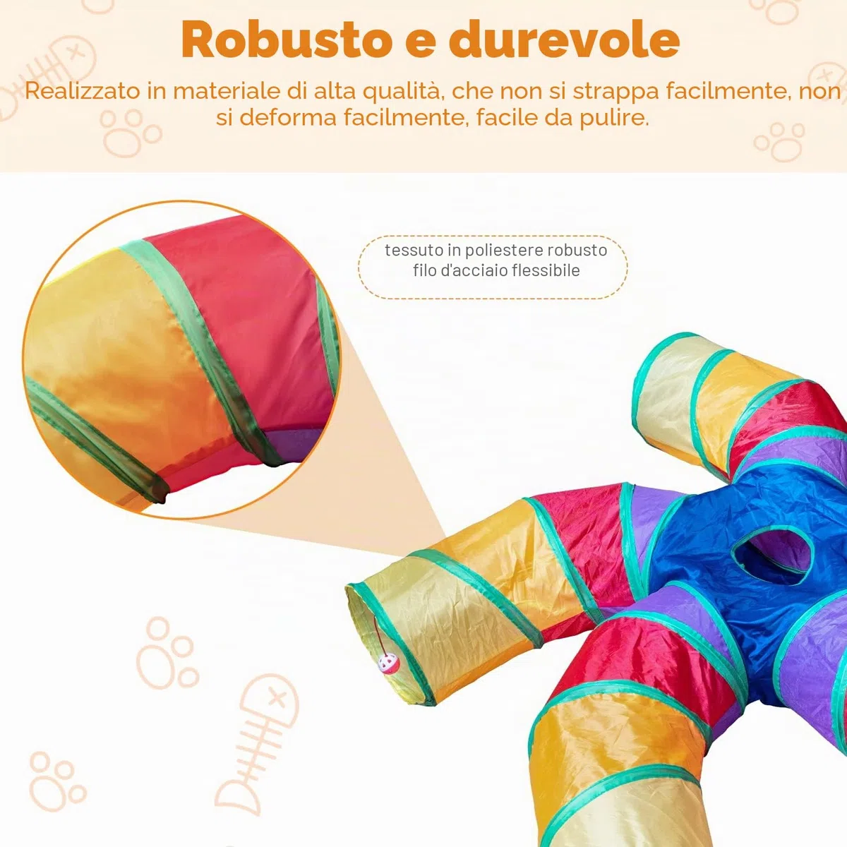 Depets Tunnel per gatti da interni, tunnel per gatti a 5 vie, grande tunnel e tubo con palla da gioco, tubo piegato a forma di S con spioncino interattivo, ideale per esercizi indoor per gattini