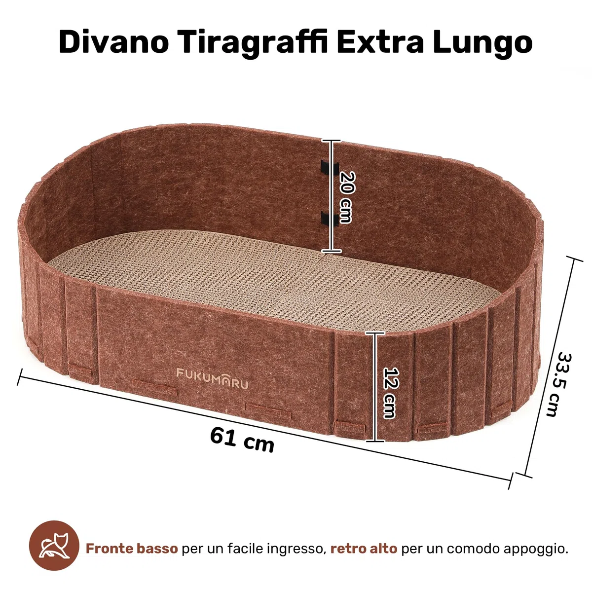 FUKUMARU Tiragraffi Cartone per Gatti, Cuccia Gatto Interno di Feltro, Tiragraffi per Gatti Adulti con 2 Tappetini in Cartone di Alta Qualità, Rimovibile e Reversibile, Lungo da 61 cm, Caramello