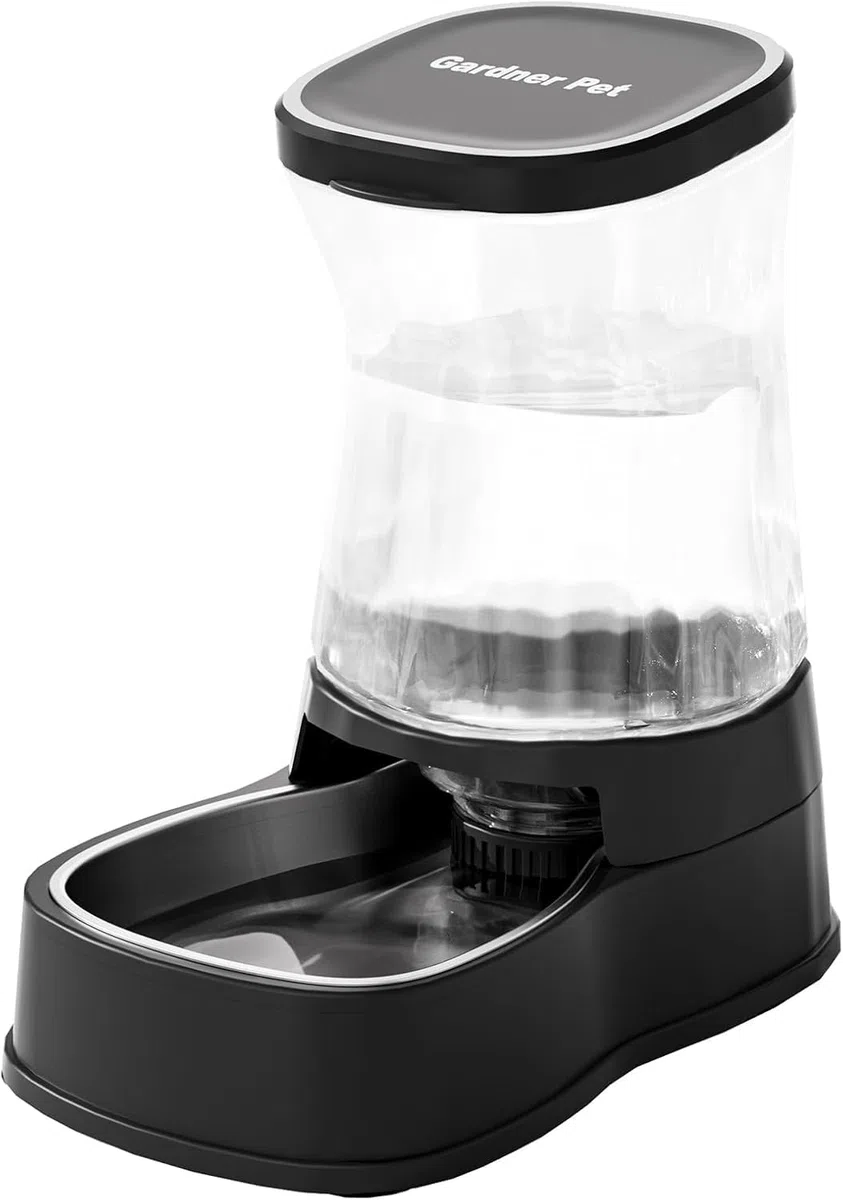 Gardner Pet 3.85L Dispenser Acqua per Gatti e Cani, Ciotola in Acciaio Inox, Distributore Acqua a Gravità Senza Corrente, Abbeveratoio Senza BPA, Con Filtro, Grigio Scuro