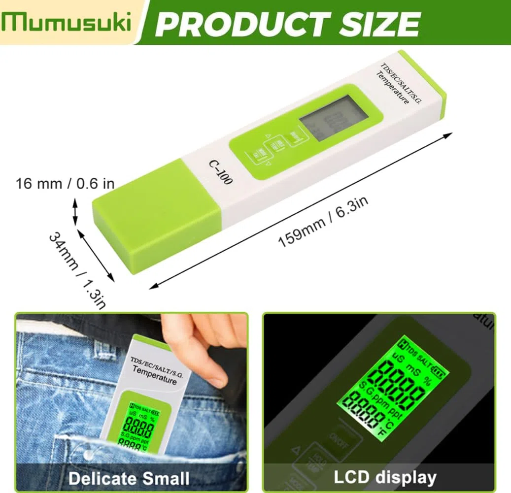 C-100 5 in 1 Salinità TDS EC Tester dell'Acqua di Mare, Tester della qualità dell'Acqua, con Retroilluminazione, per Acqua Potabile, Piscina, Acquario, di Osmosi