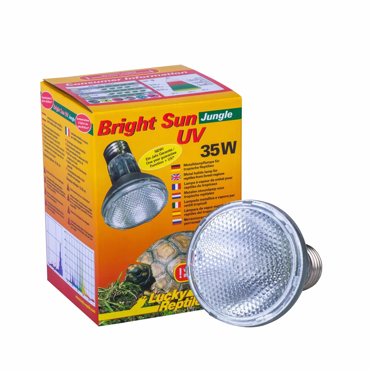 Lucky Reptile Bright UV Jungle - Vapori Metallici 35 W per Portalampada E27 - Lampada da Terrario Con Spettro di Luce Diurna - Termica Raggi UVA e UVB - Rettili Tropicali